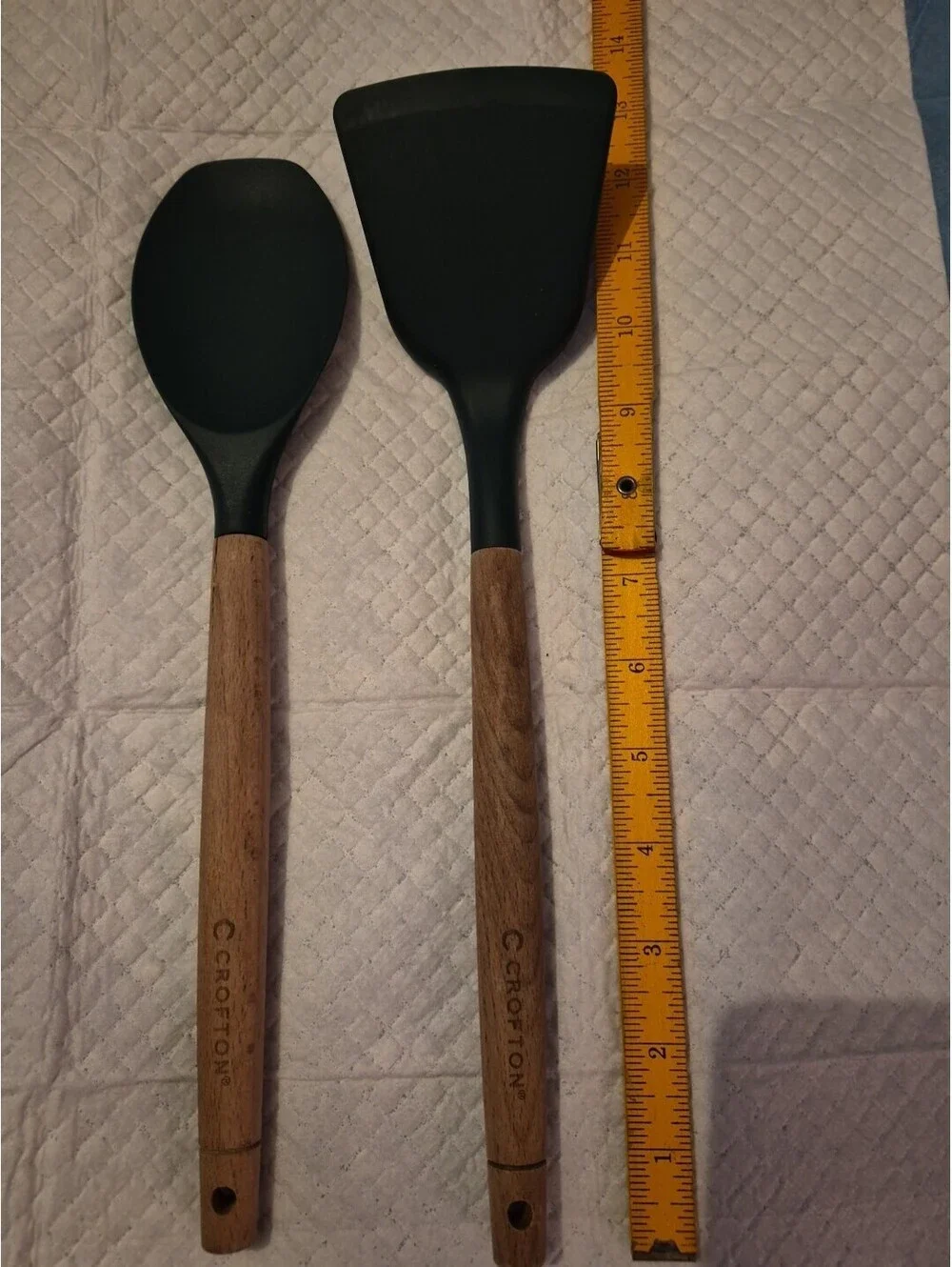 CROFTON 2 Piece Set Of Kitchen WOOD & SILICONE Utensils, Green Color 12